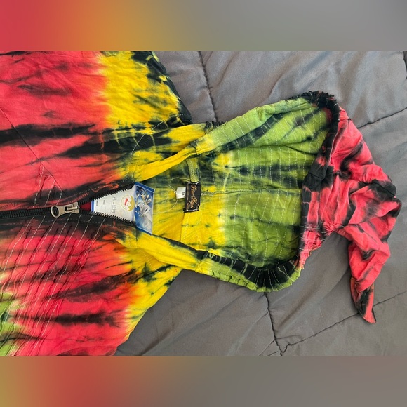 Rasta StyleTie-Dye Zip Hoodie in Yellow, Red & Green NEW - Picture 5 of 6